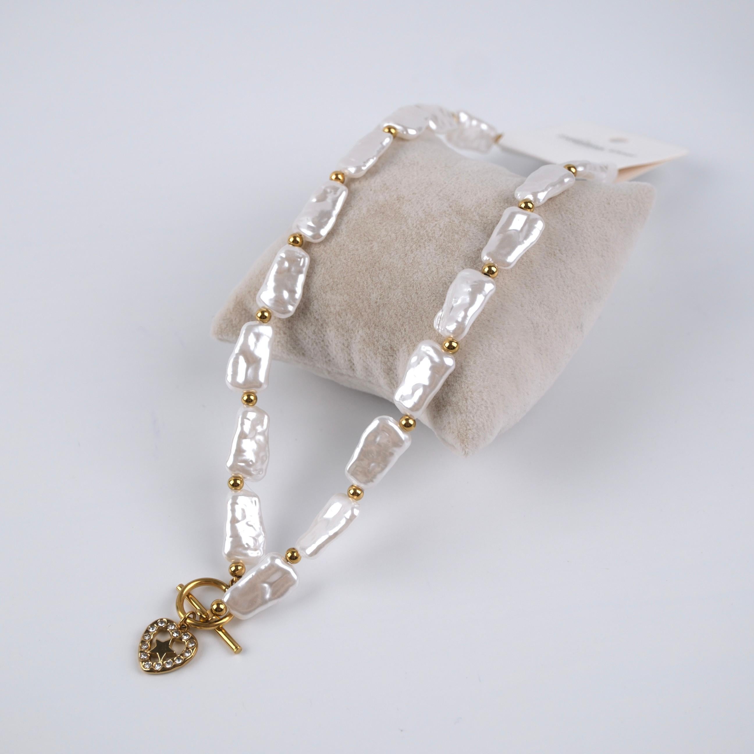 Toptan ÇELİK İNCİLİ CHARM KOLYE 