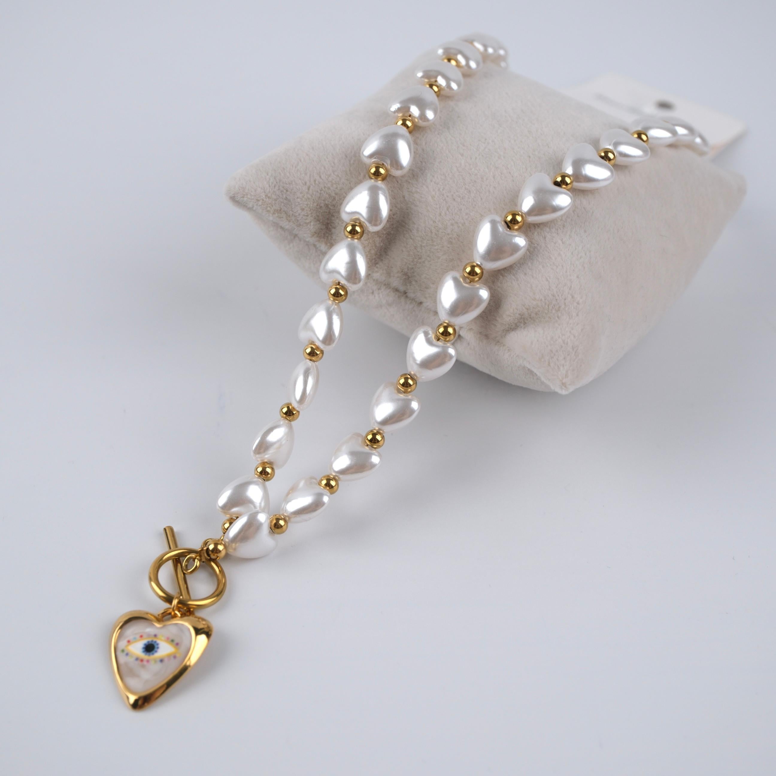 Toptan ÇELİK İNCİLİ CHARM KOLYE 