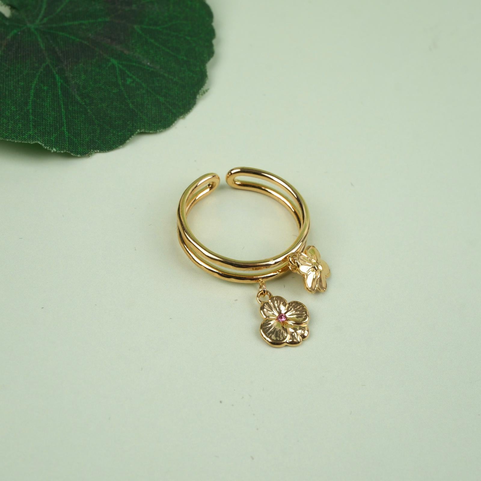 Toptan ÇİÇEKLİ AYARLANABİLİR YÜZÜK 