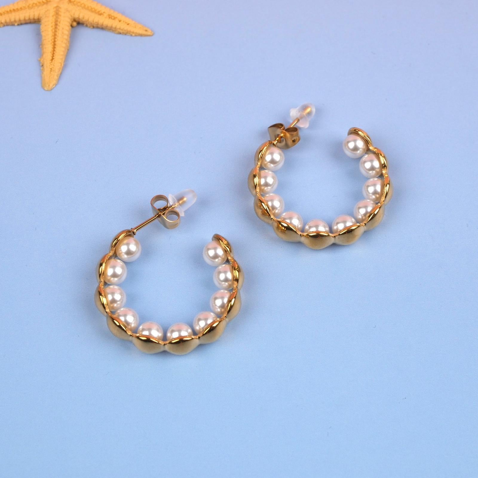 Toptan İNCİLİ ÇELİK KÜPE