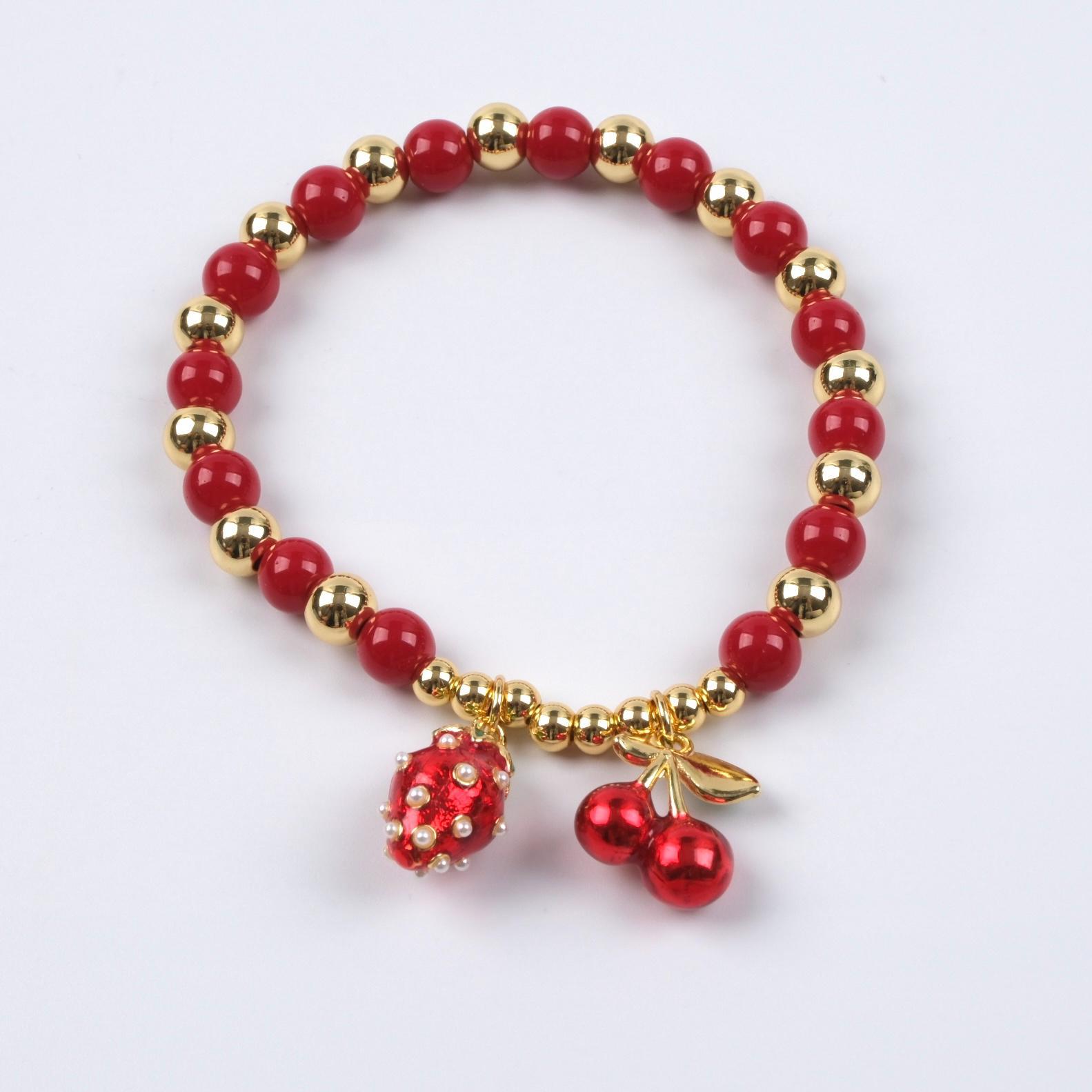 Toptan KİRAZLI KIRMIZI GOLD BİLEKLİK 