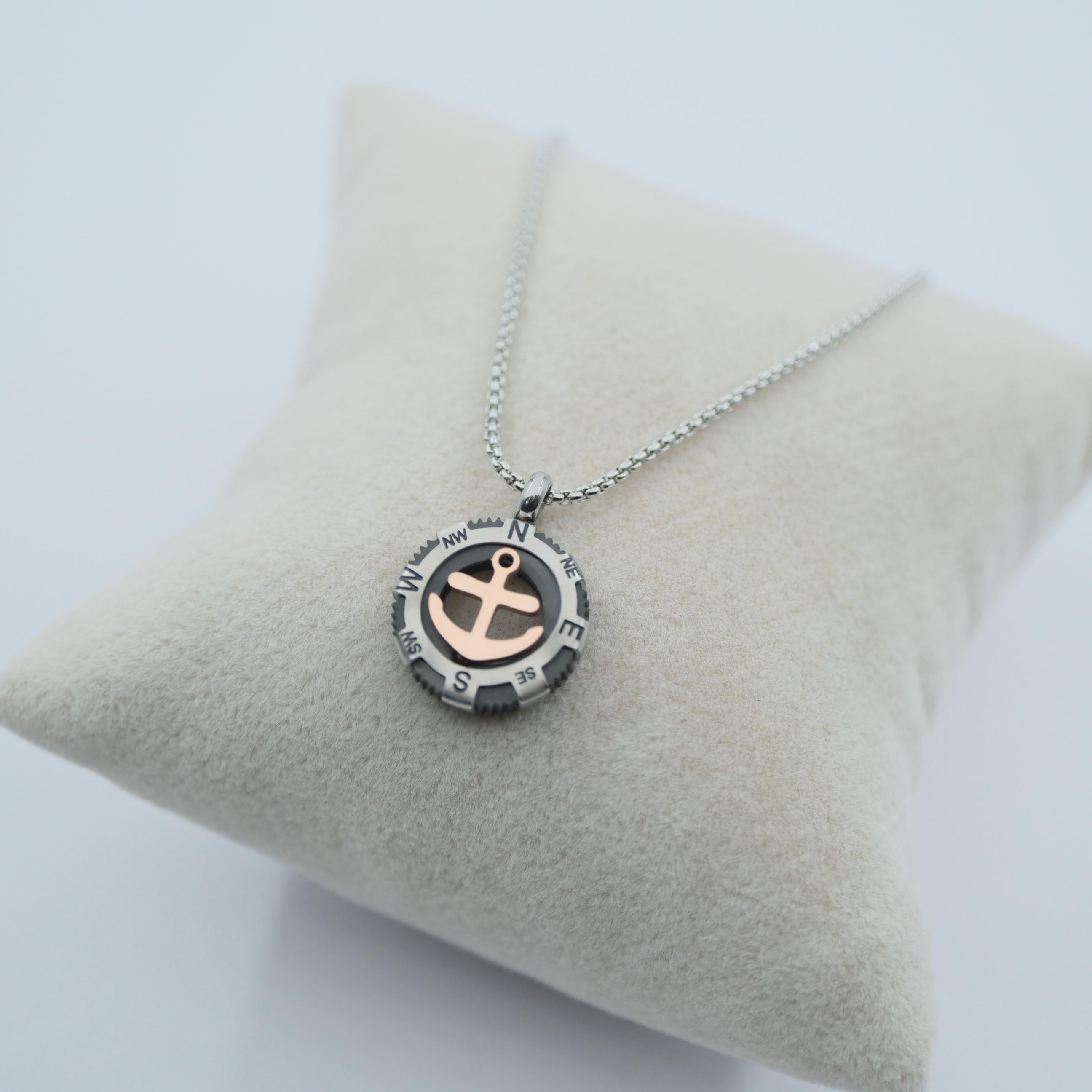 Toptan PUSULA İÇİ ÇAPA ÇELİK KOLYE 