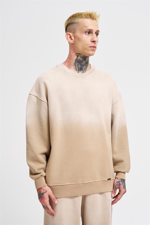Erkek Gradient Washed Bej Sweatshirt