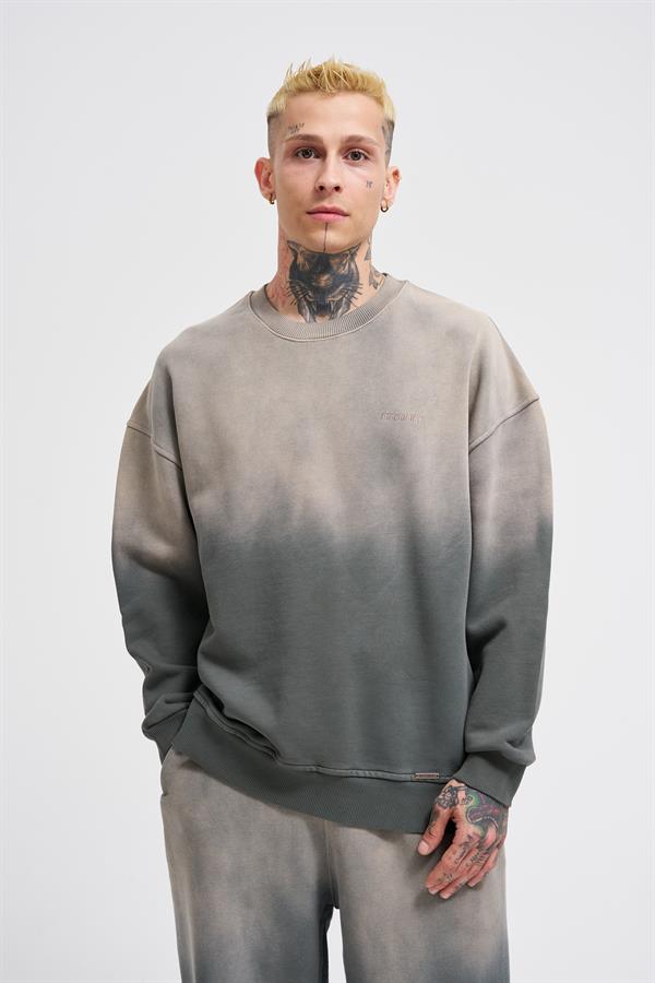 Erkek Gradient Washed Haki Sweatshirt