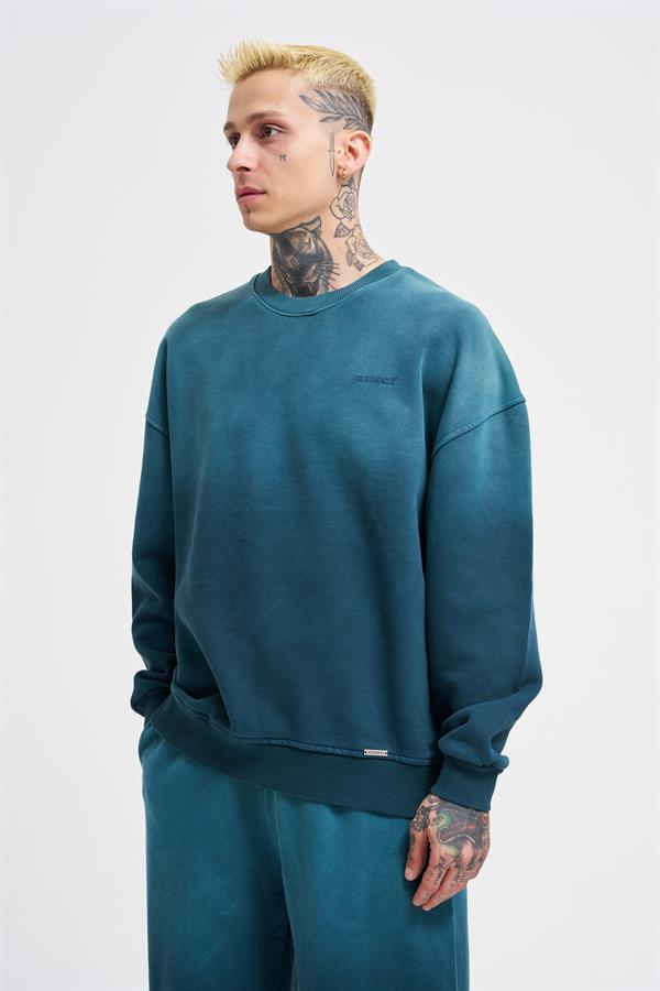 Erkek Gradient Washed Petrol Yeşili Sweatshirt