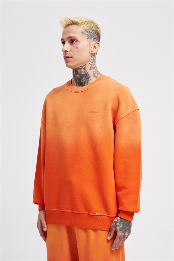 Erkek Gradient Washed Turuncu Sweatshirt