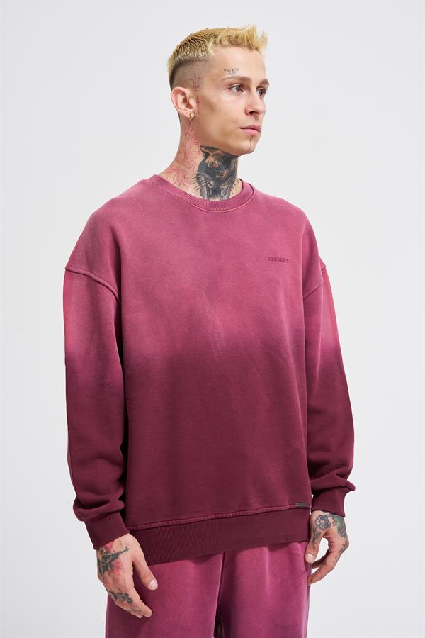 Erkek Gradient Washed Kırmızı Sweatshirt