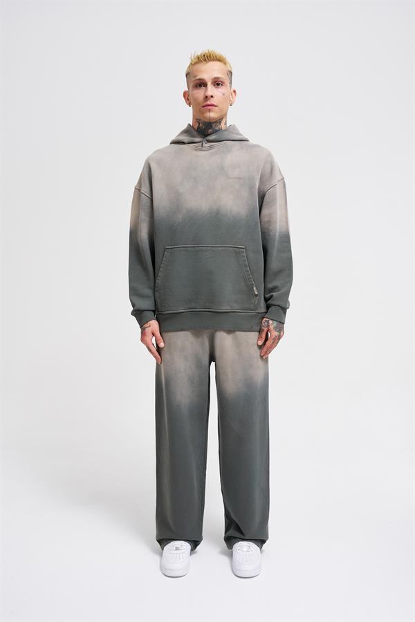Erkek Gradient Yıkamalı Haki Hoodie