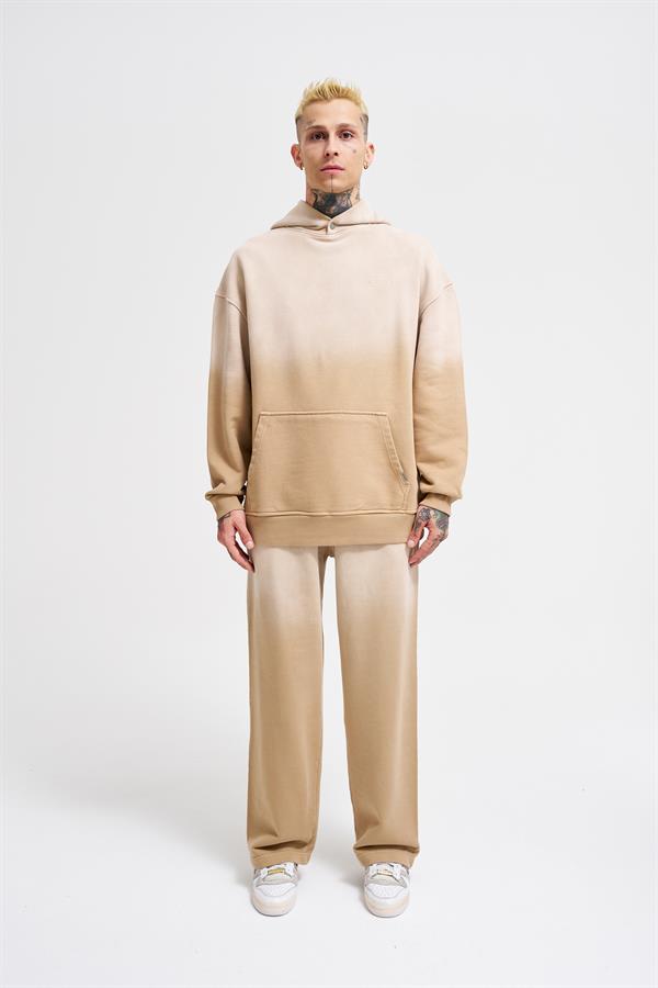 Erkek Gradient Yıkamalı Bej Hoodie