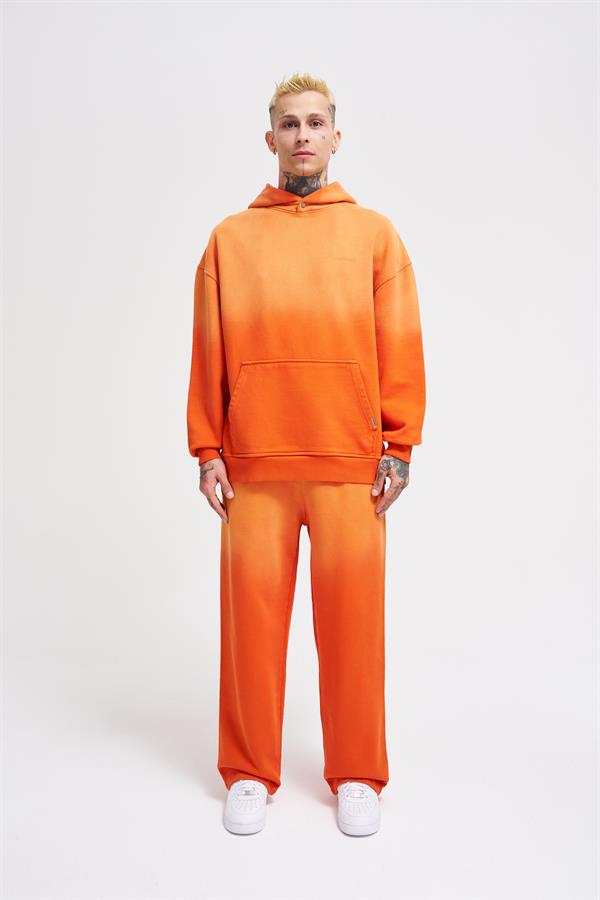 Erkek Gradient Yıkamalı Turuncu Hoodie