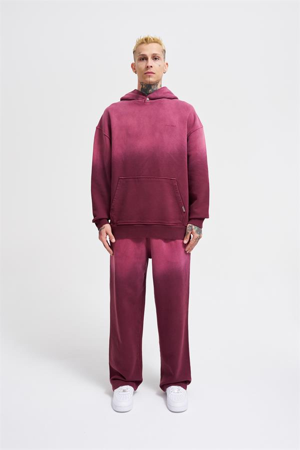 Erkek Gradient Yıkamalı Kırmızı Hoodie