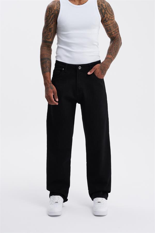 Erkek Relaxed Baggy Jean Siyah Pantolon