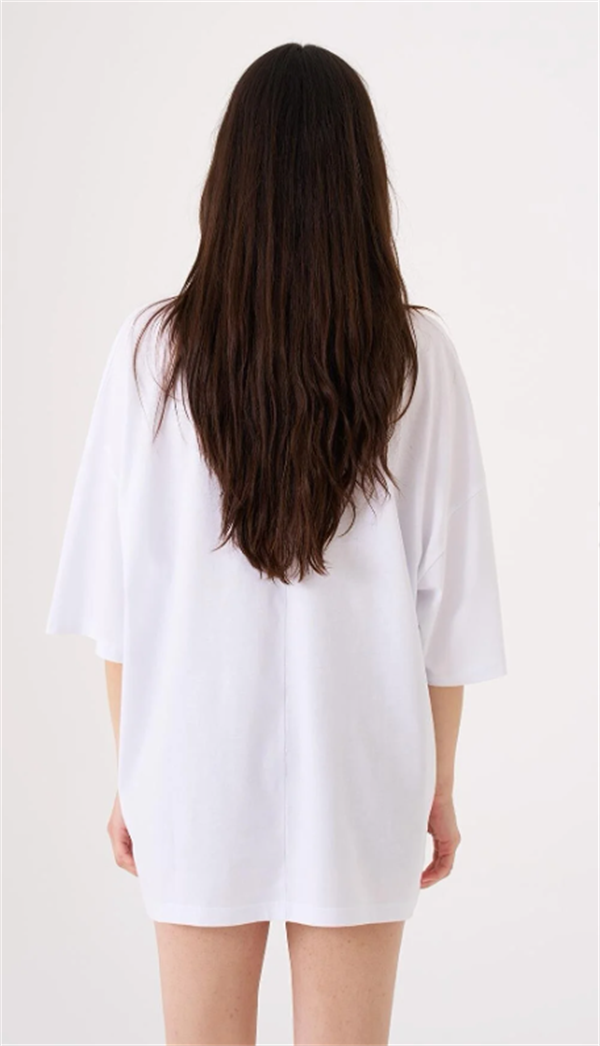 Kadın Basic Pamuklu Süprem Oversize Beyaz Tişört