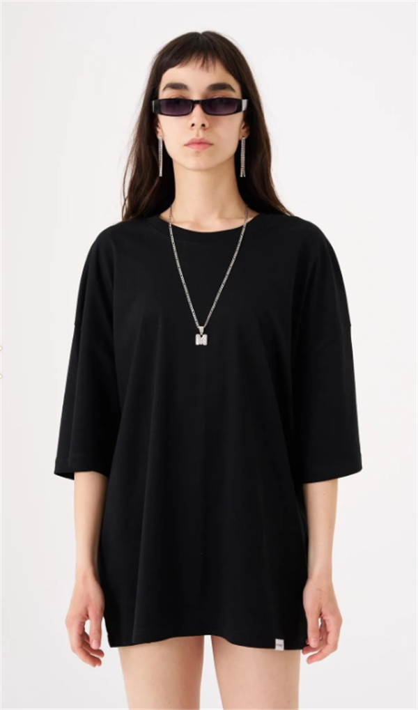 Kadın Basic Pamuklu Süprem Oversize Siyah Tişört