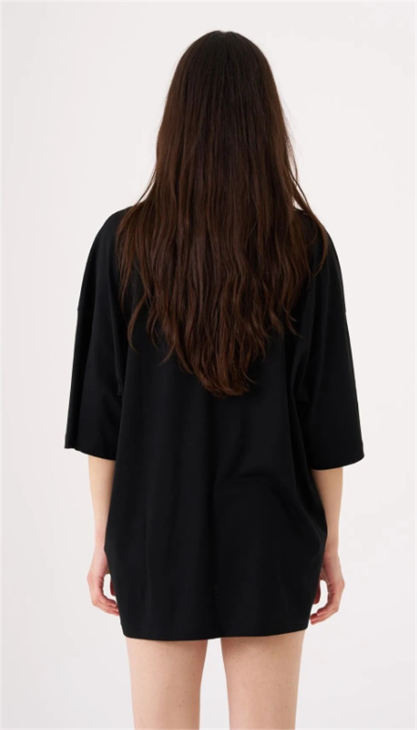 Kadın Basic Pamuklu Süprem Oversize Siyah Tişört