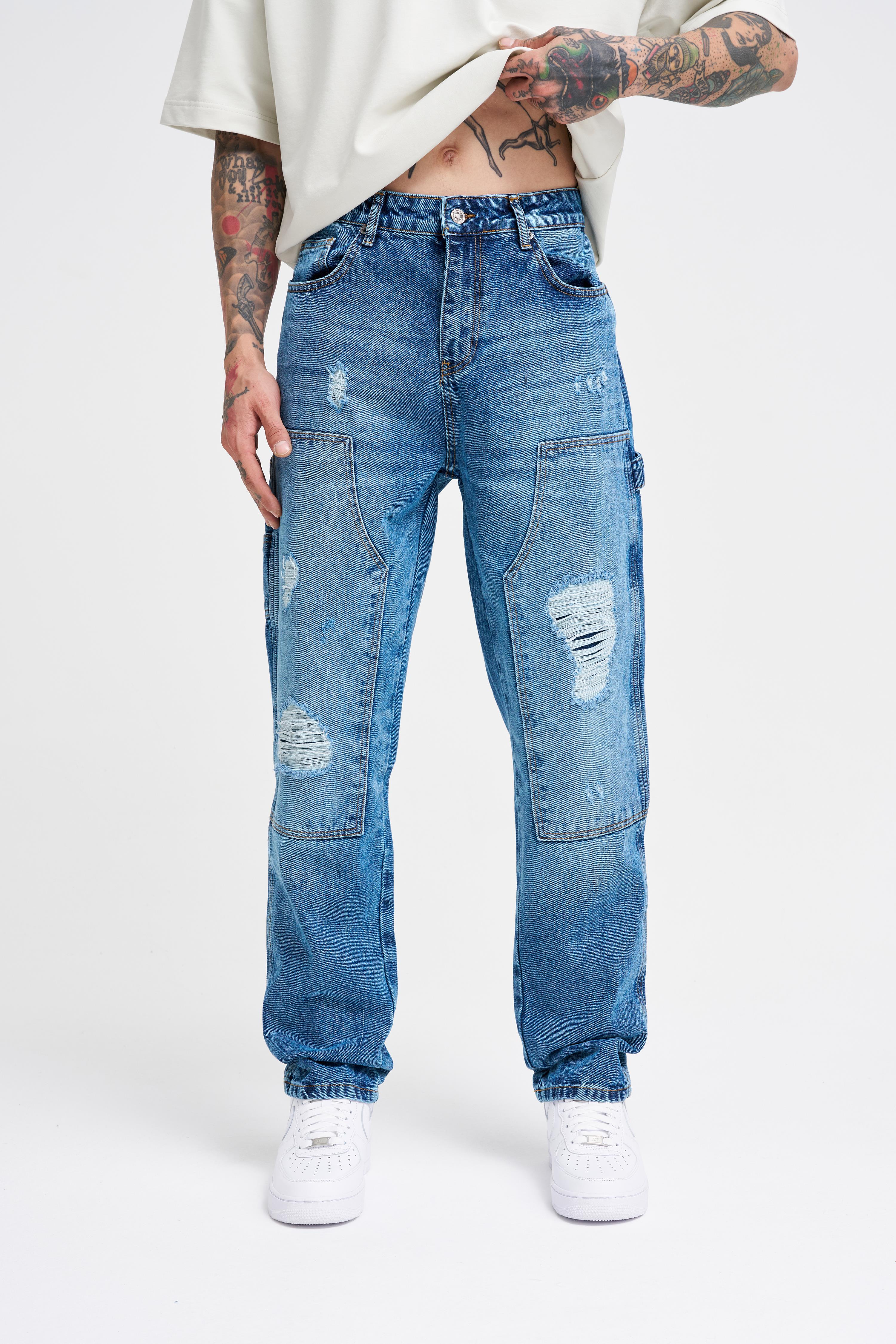 Erkek Loose Fit Mavi Jean Pantolon