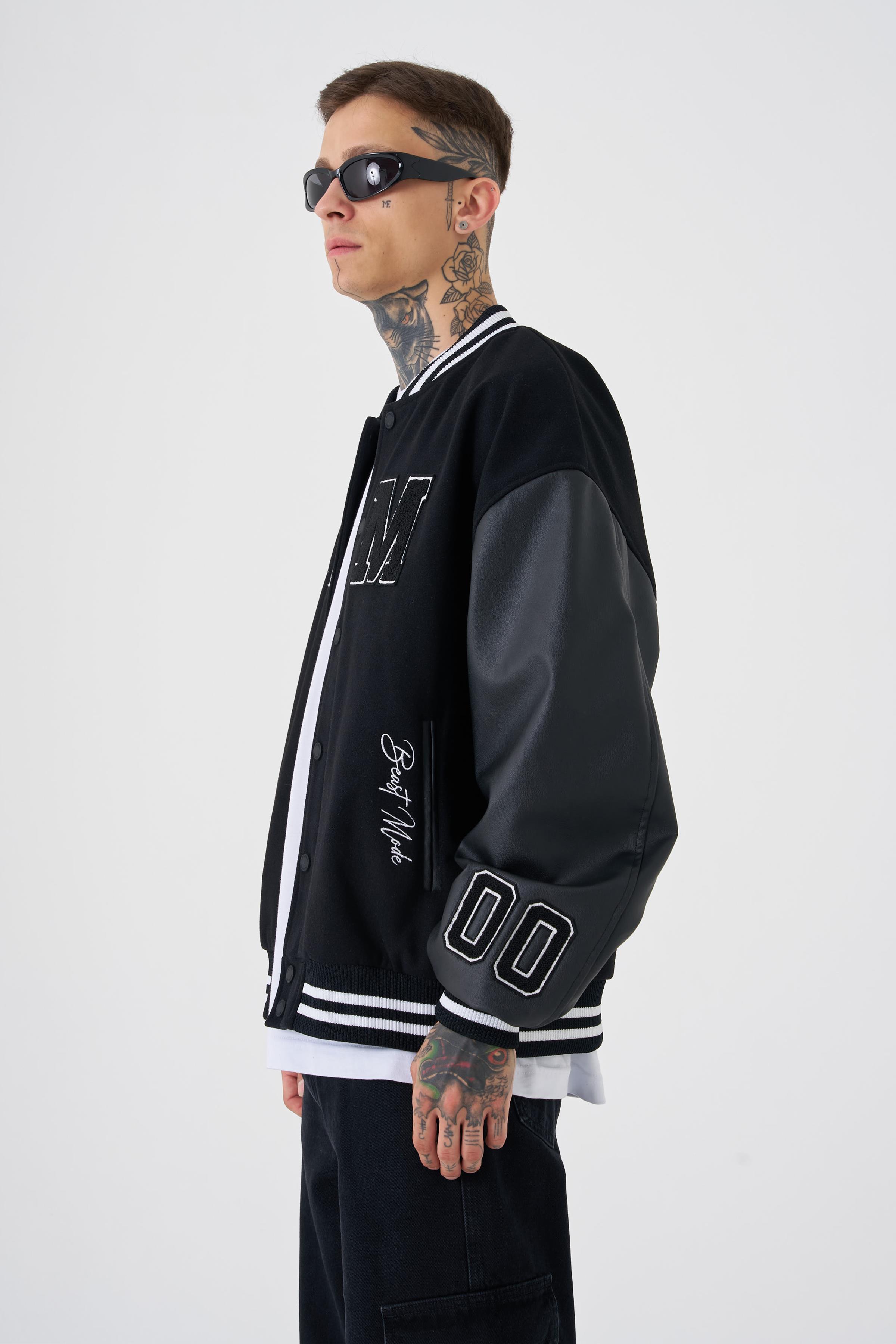 Erkek Wild Hunt Death Oversize Siyah Bomber Ceket