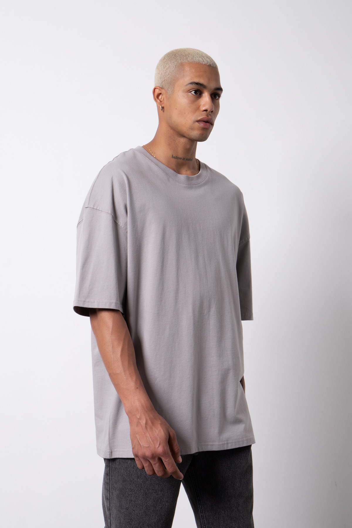 Oversize Basic Cotton T-Shirt Ice Grey