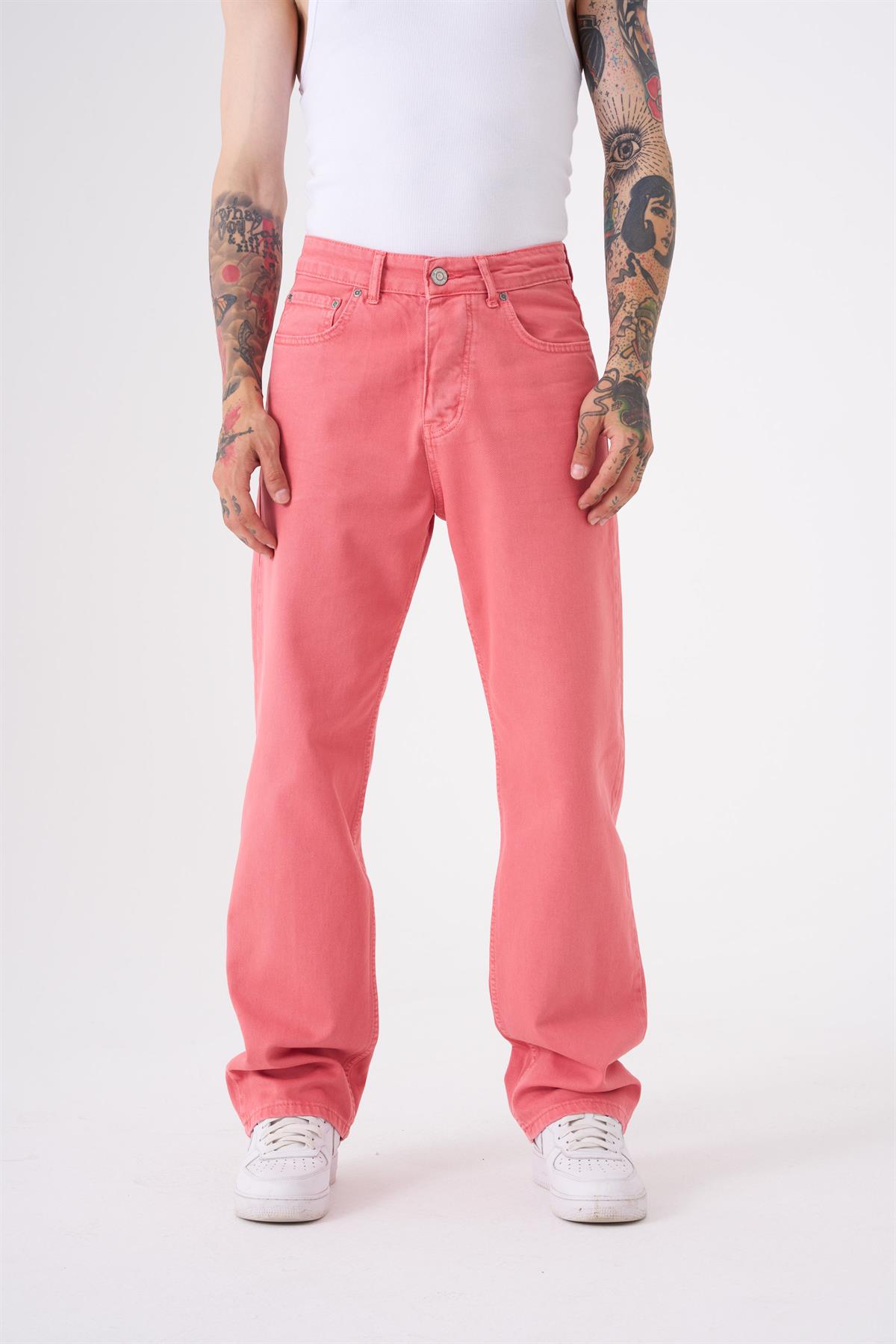 Erkek Dyed Baggy Gabardin Pembe Jeans Pantolon | Machinist