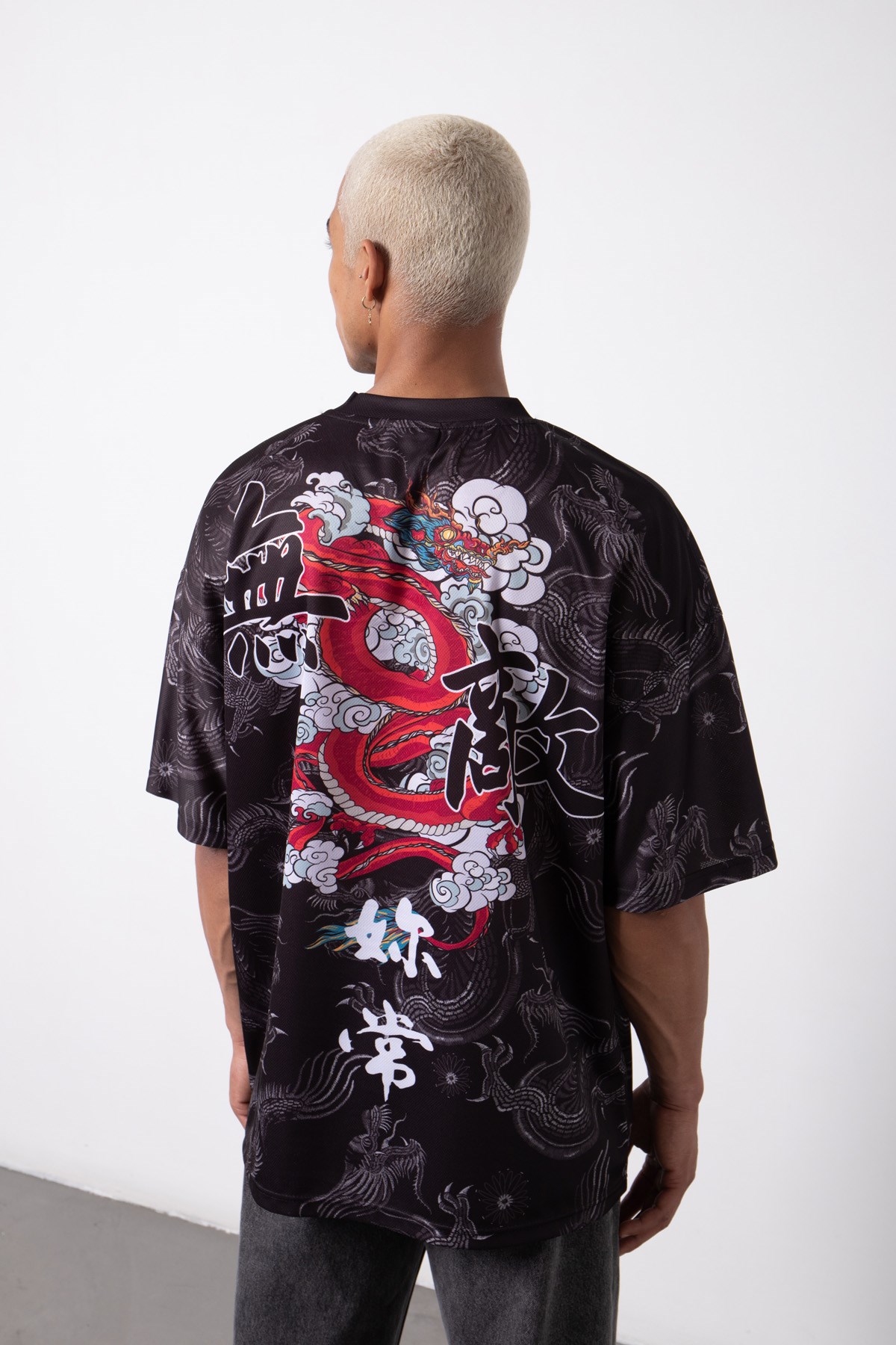 Oversize Dragon Dijital Baskı T-Shirt SİYAH | Machinist