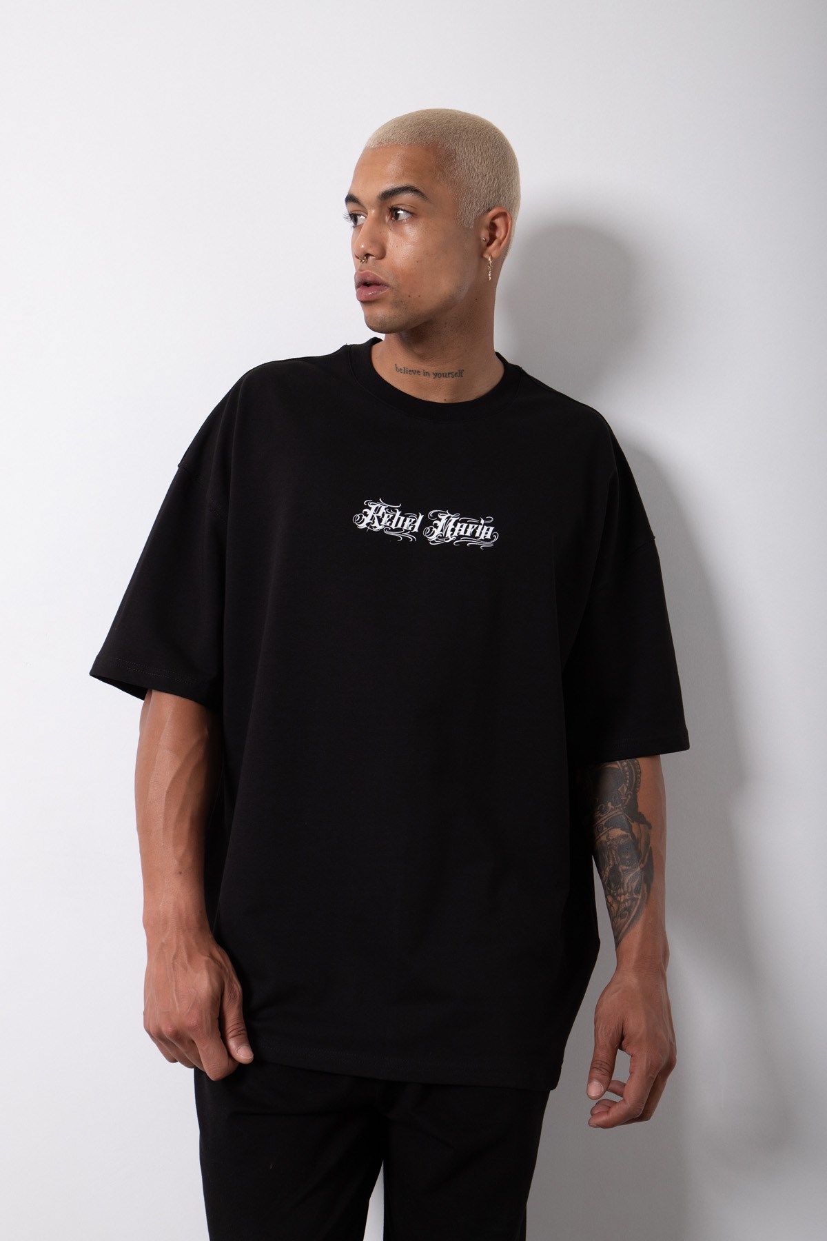 Oversize Rebel Mafia Printed Organic Cotton T-Shirt Black