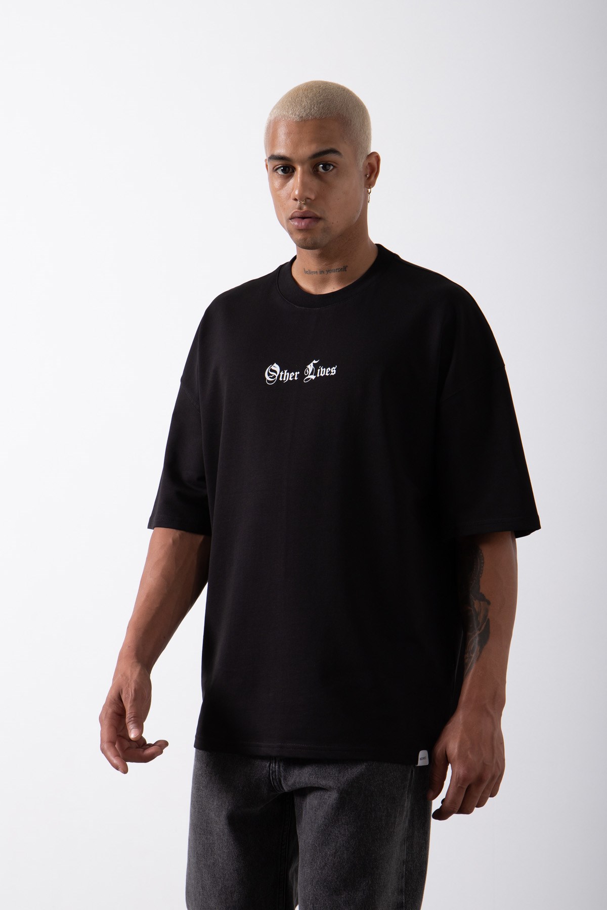 Oversize Other Lives Printed Organic Cotton T-Shirt Black