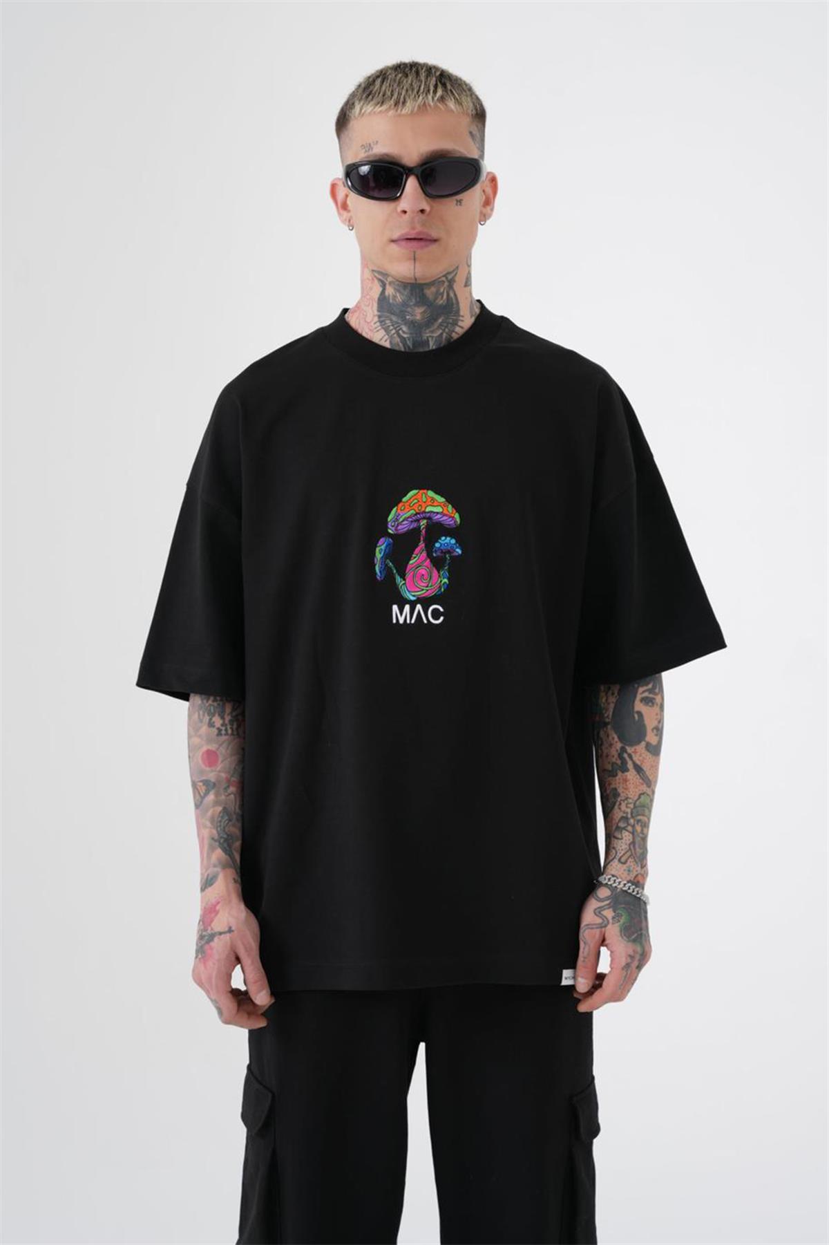 OVERSIZE MUSHROOMS MAC UNISEX T-SHIRT DARK BLACK