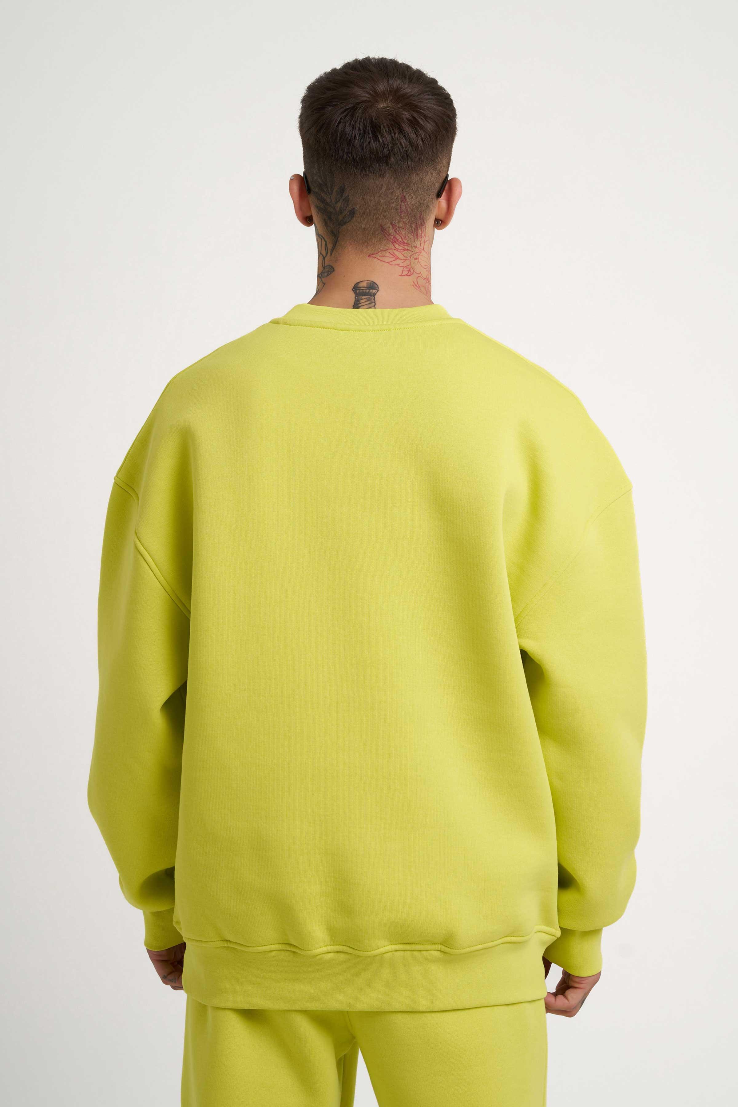 Erkek Oversize Basic Sweatshirt NEON YELLOW