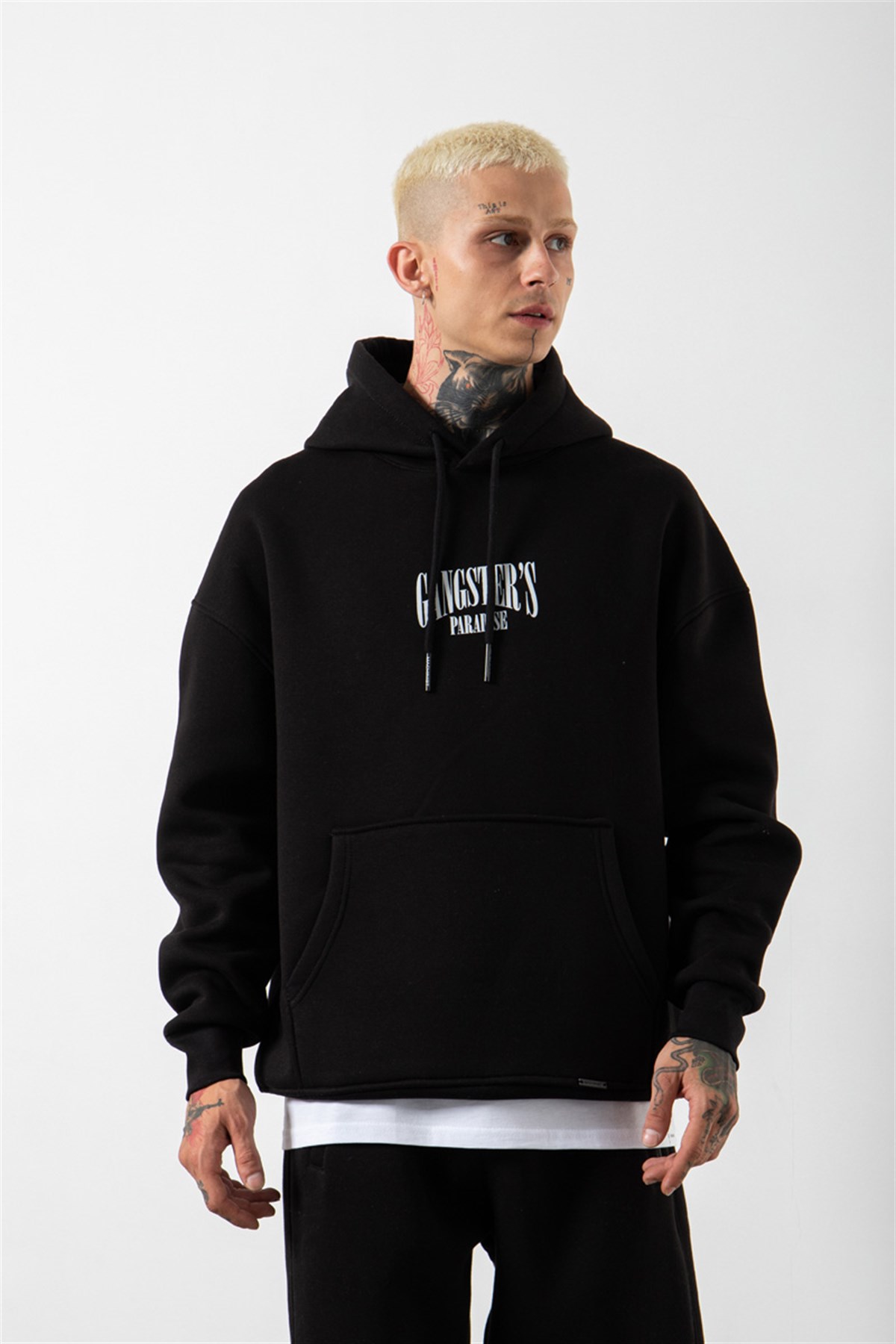 Oversize Ganster's Printed Hoodie Sweatshirt Black