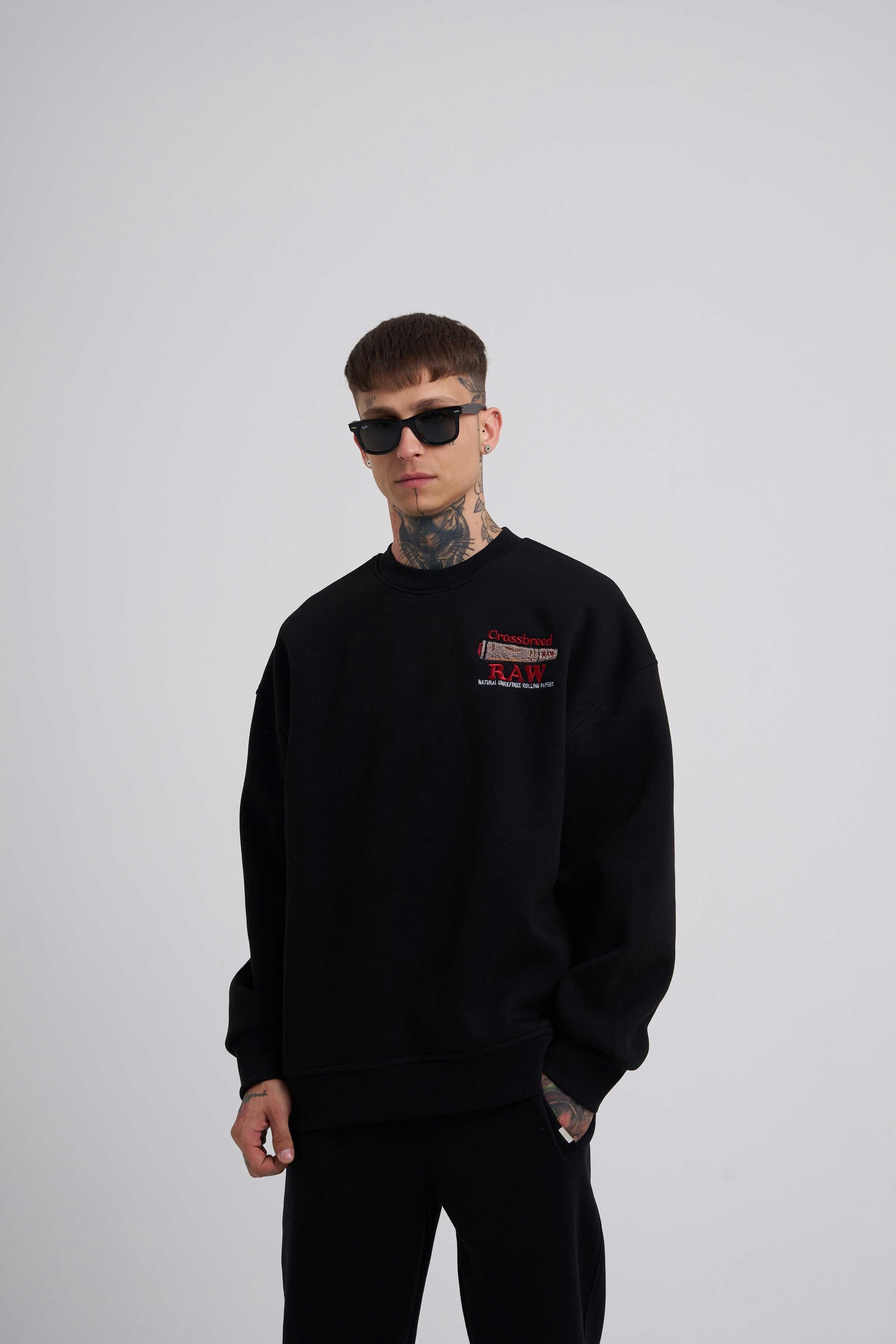 Erkek Raw Bask l Oversize Siyah Sweatshirt
