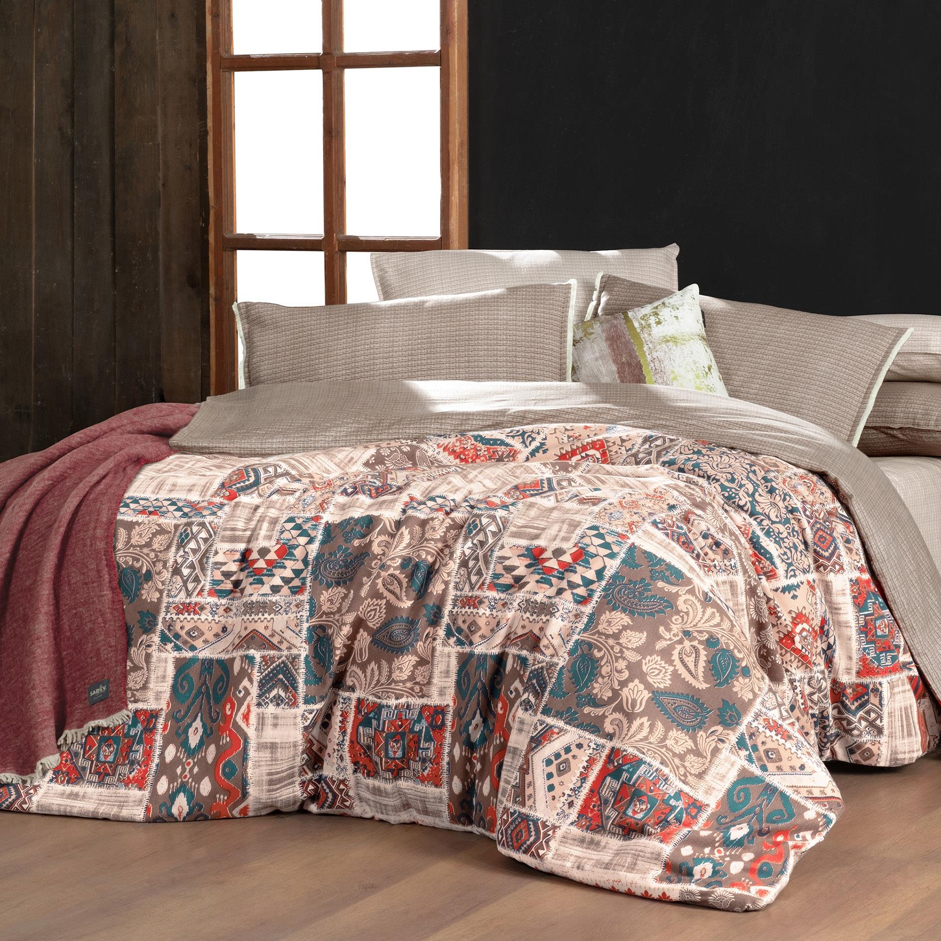 Mavera King Size (Battal Boy) %100 Pamuk Flanel (Pazen) Nevresim Takımı Kahve