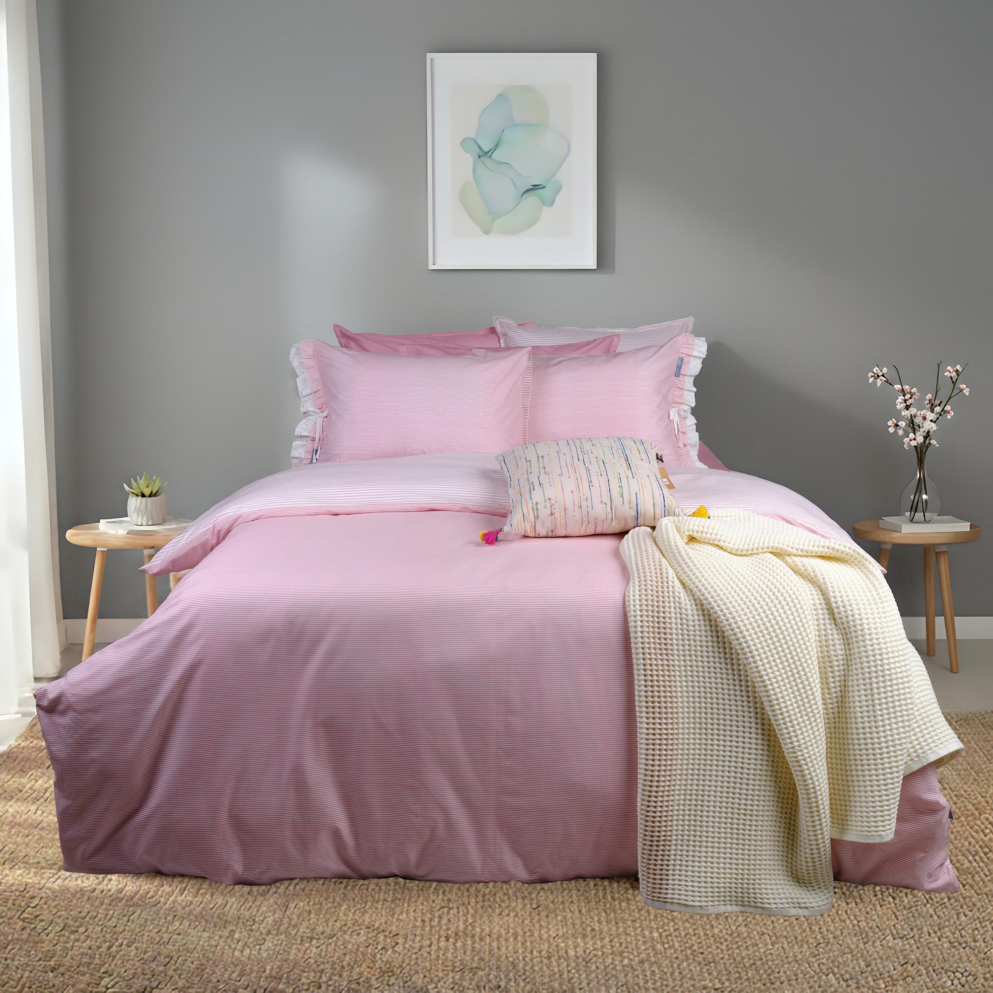 Sarev Eftelya Pembe King Size (Battal Boy) %100 Pamuk Nevresim Takımı