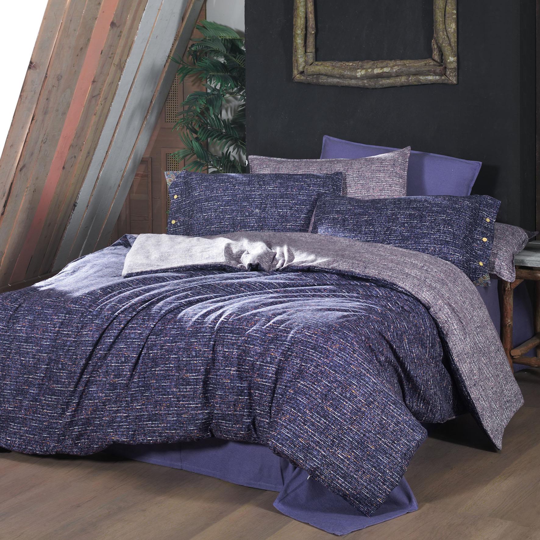 Glamis King Size (Battal Boy) %100 Pamuk Flanel (Pazen) Nevresim Takımı Lila