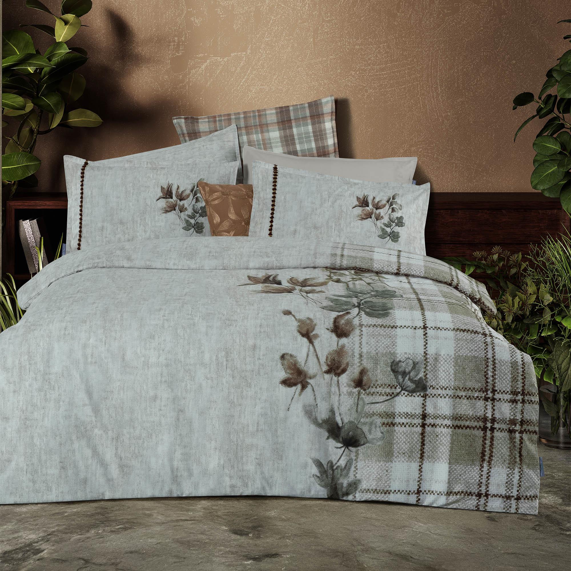 Sarev Frances Kıng Sıze ( Battal Boy)  %100 Pamuk Çift Taraflı Nevresim Takımı  Bej