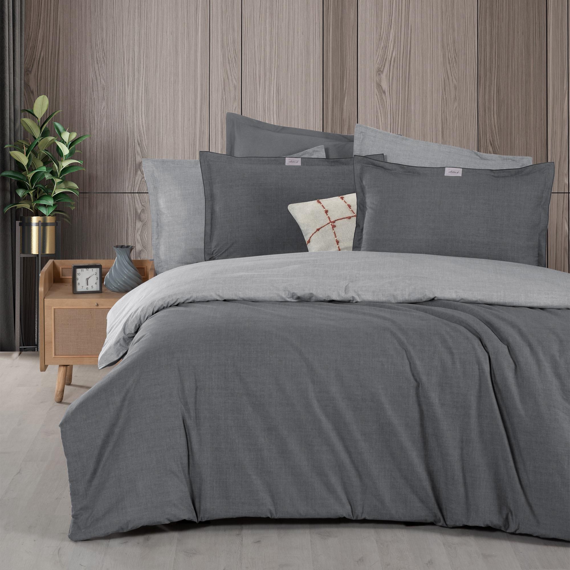 Sarev Solo Tone Çift Kişilik %100 Pamuk Nevresim Takımı Gri