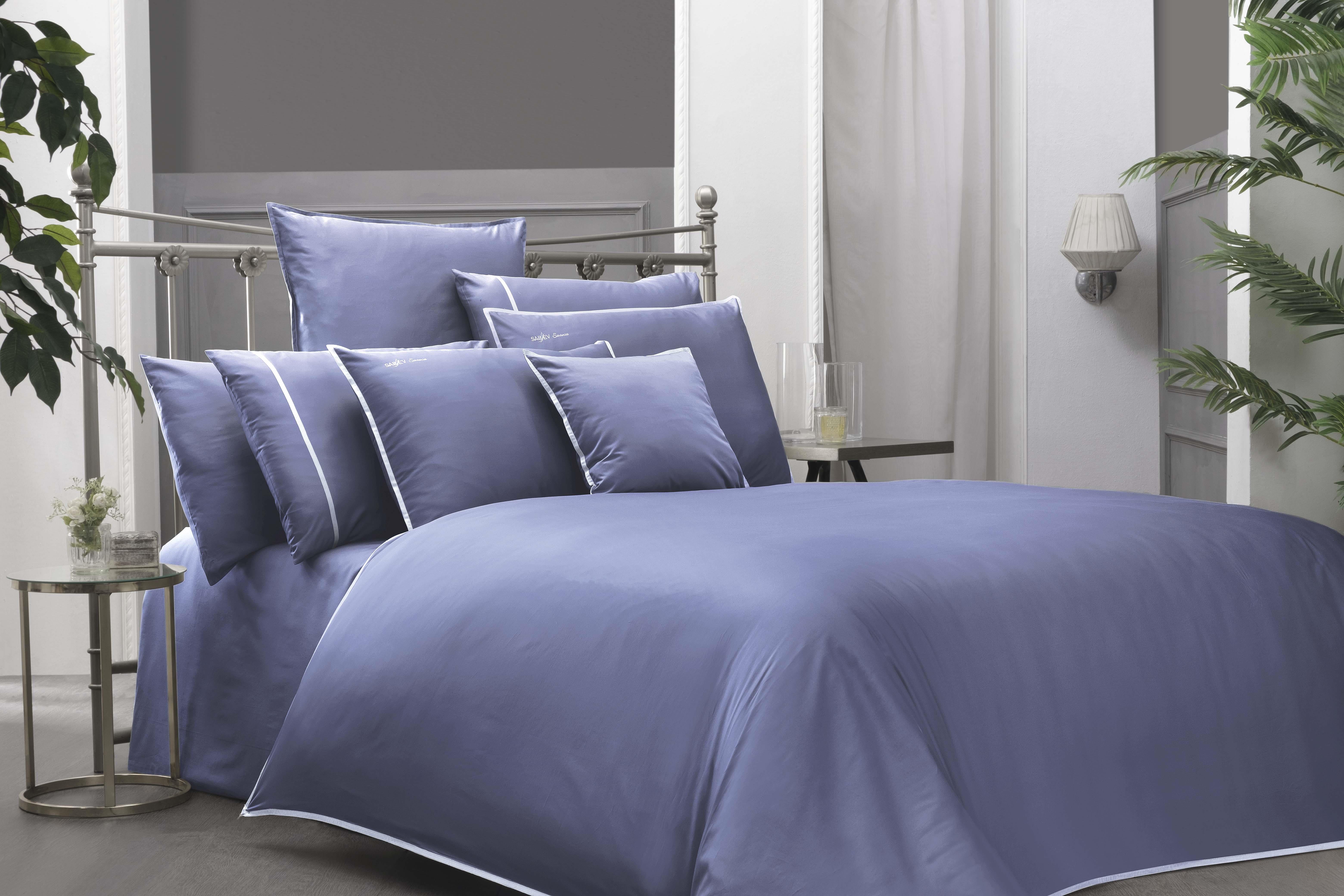 Sarev Sartoria Saten Nevresim Takımı Çift Kişilik V15-A.Mavi