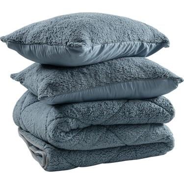 Idaş Sharpa Peluş Çift Kişilik Yorgan Seti İndigo