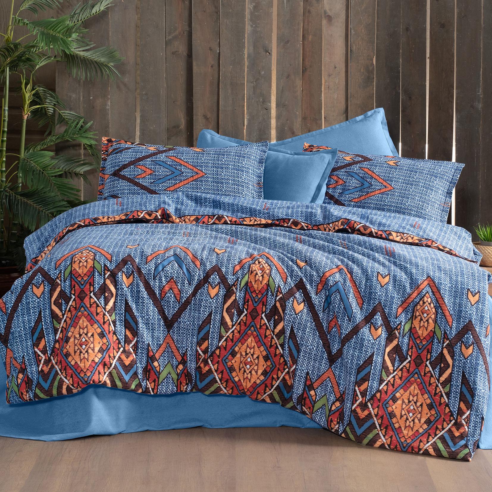 Yakut King Size (Battal Boy) %100 Pamuk Flanel (Pazen) Nevresim Takımı Mavi