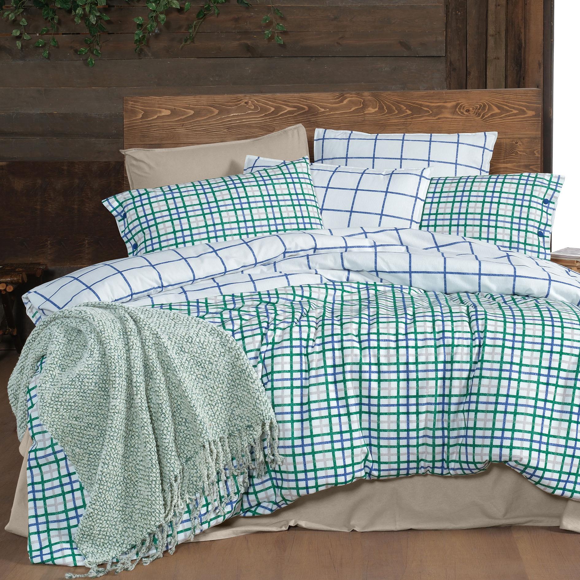 Mayon King Size (Battal Boy) %100 Pamuk Flanel (Pazen) Nevresim Takımı Mavi