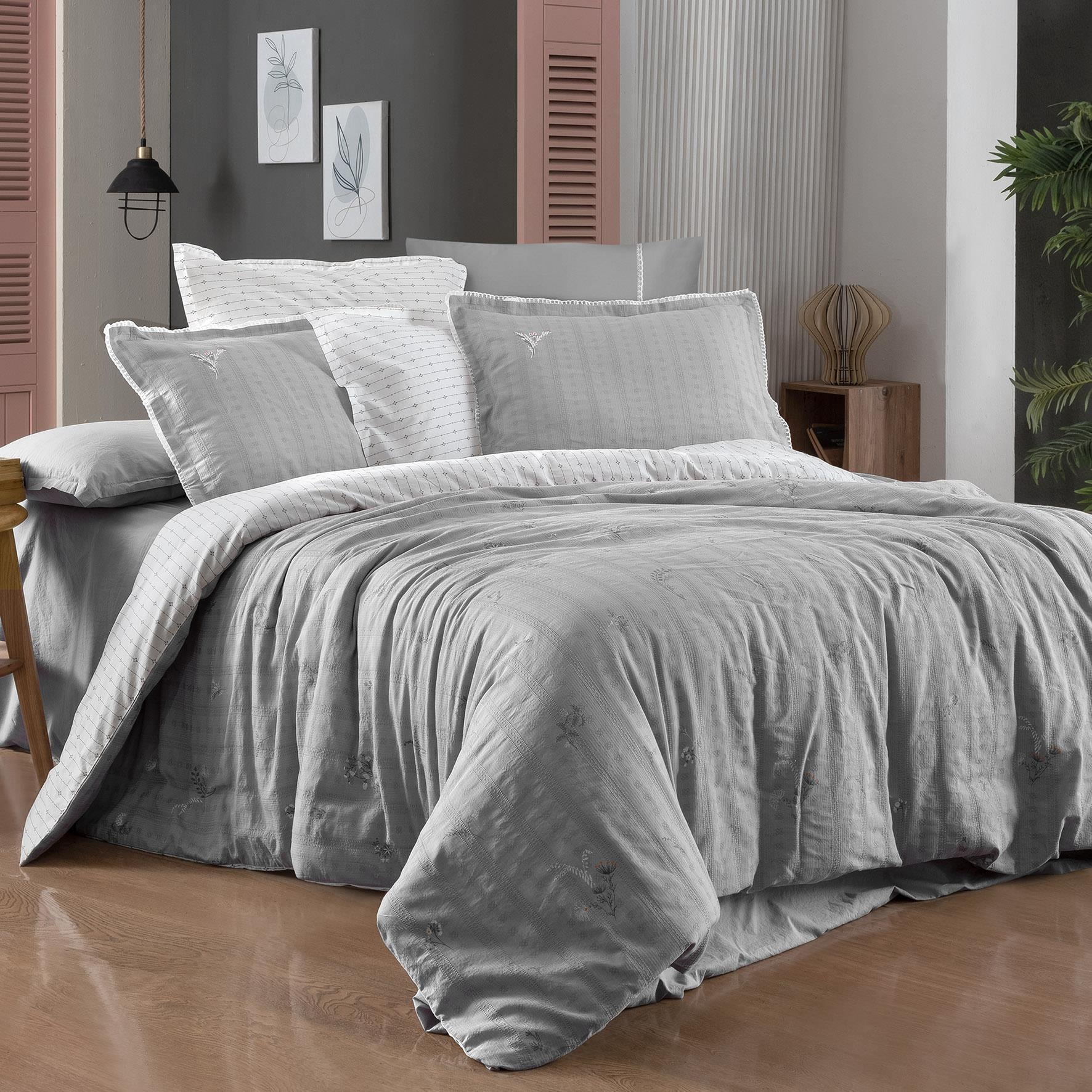 Sarev Gracia Gri King Size (Battal Boy) %100 Pamuk Mood Comfort Nevresim Takımı