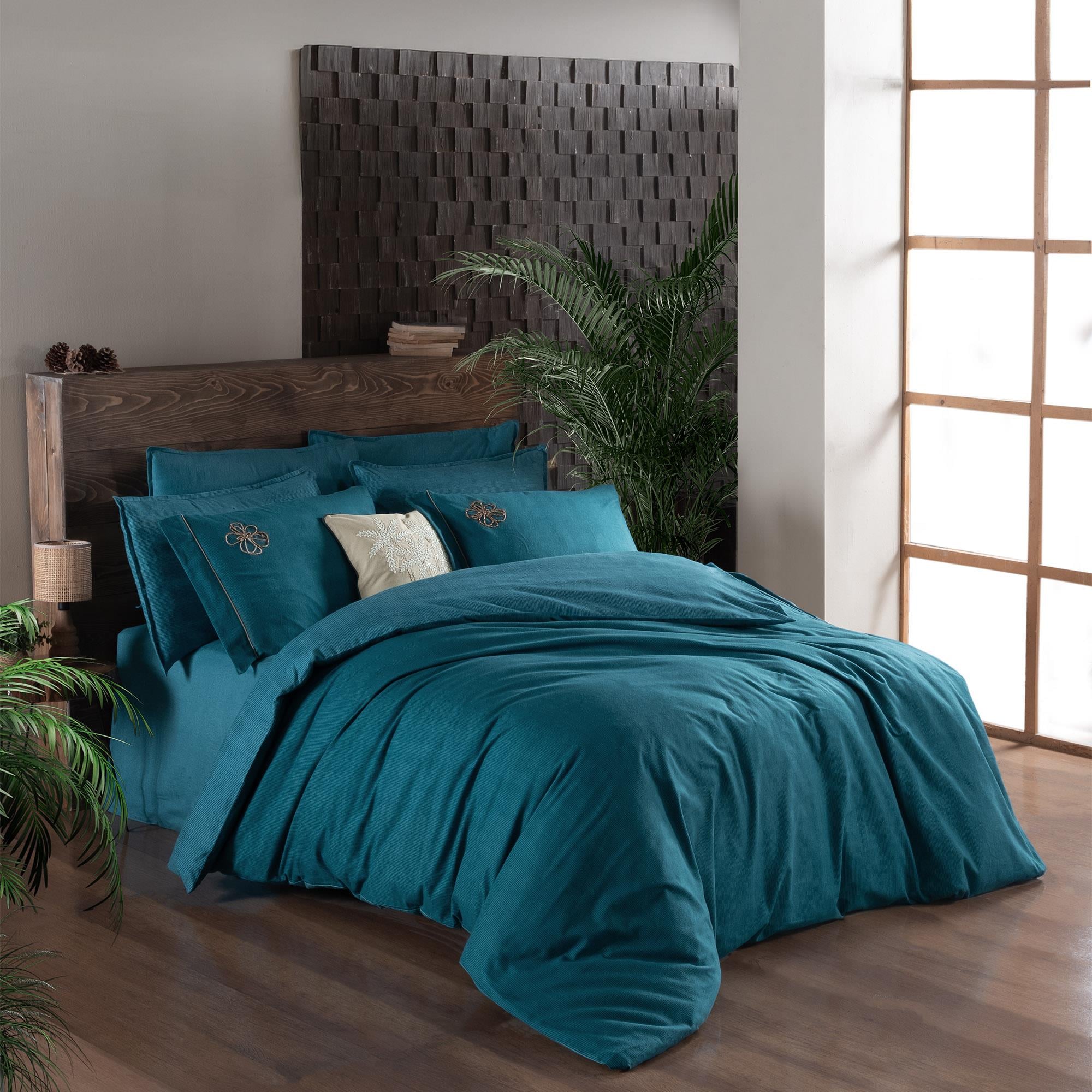 Sarev Ederlezi King Size (Battal Boy) %100 Pamuk Flanel (Pazen) Nevresim Takımı Turkuaz