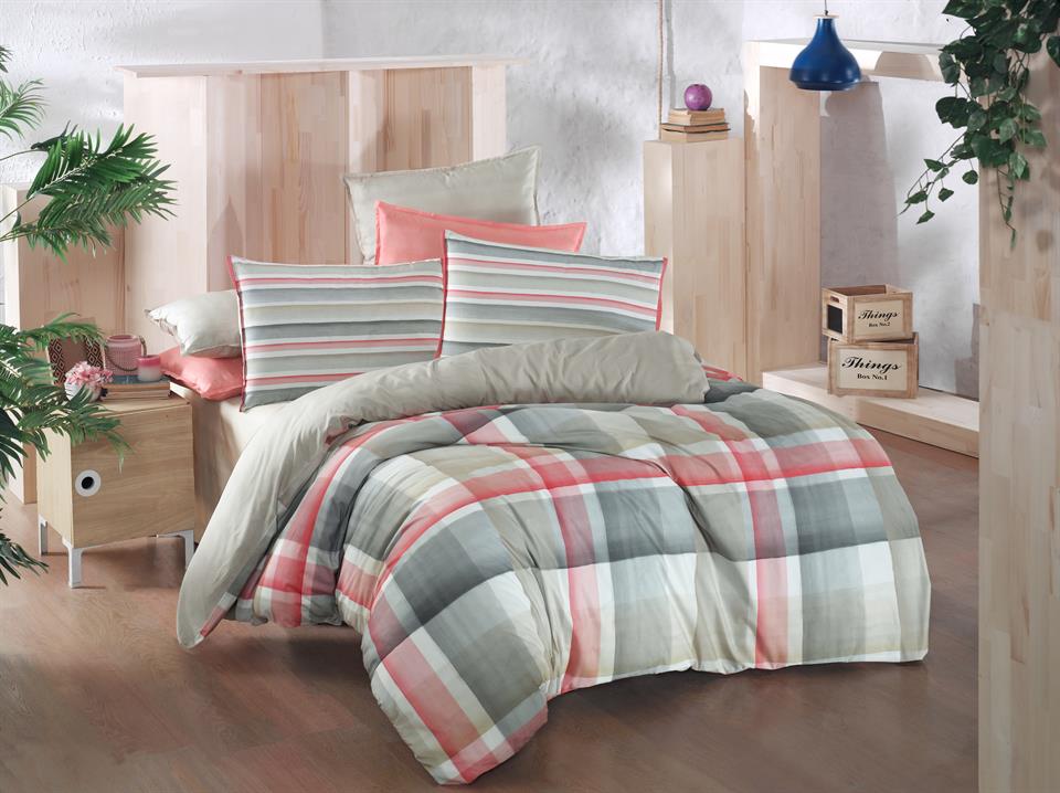 Sarev Vegas Fancy Poplin Nevresim Takımı Çift kişilik V2-Bej