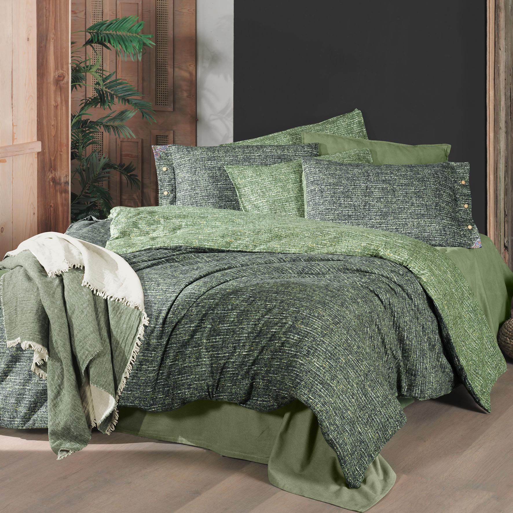 Glamis King Size (Battal Boy) %100 Pamuk Flanel (Pazen) Nevresim Takımı Yeşil