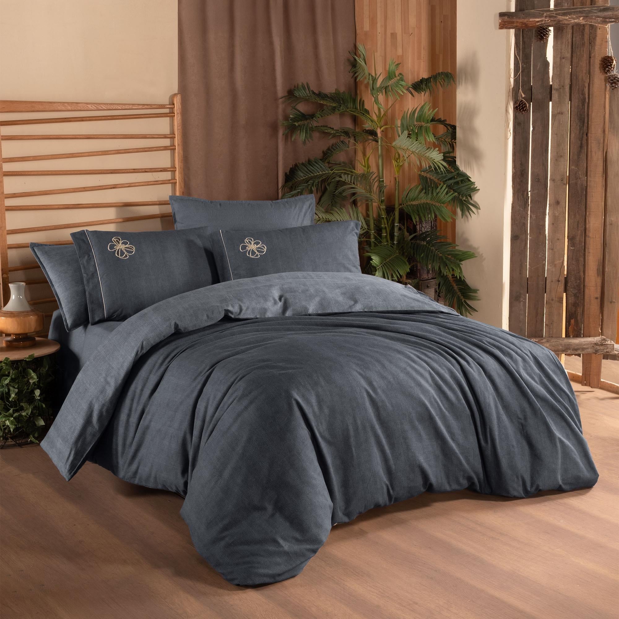 Sarev Ederlezi King Size (Battal Boy) %100 Pamuk Flanel (Pazen) Nevresim Takımı Gri