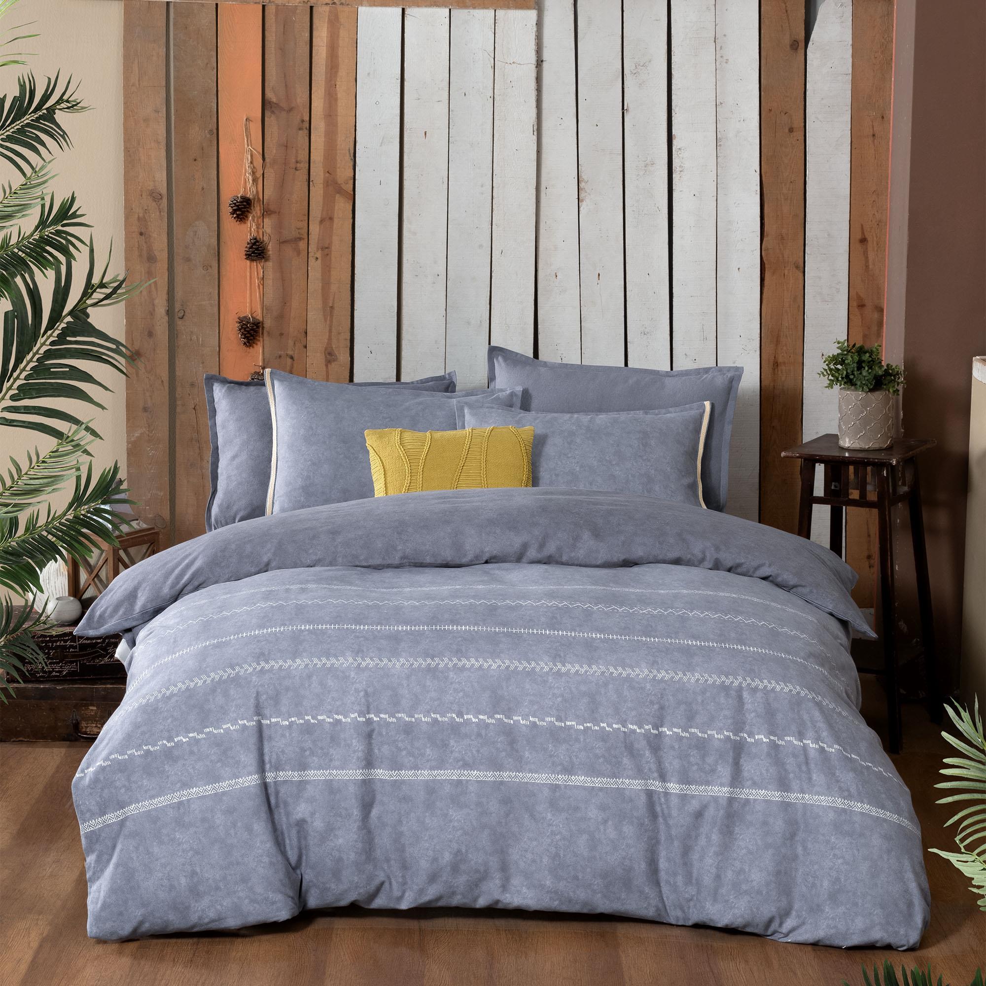 Sarev Shaw King Size (Battal Boy) %100 Pamuk Flanel (Pazen) Nevresim Takımı Mavi