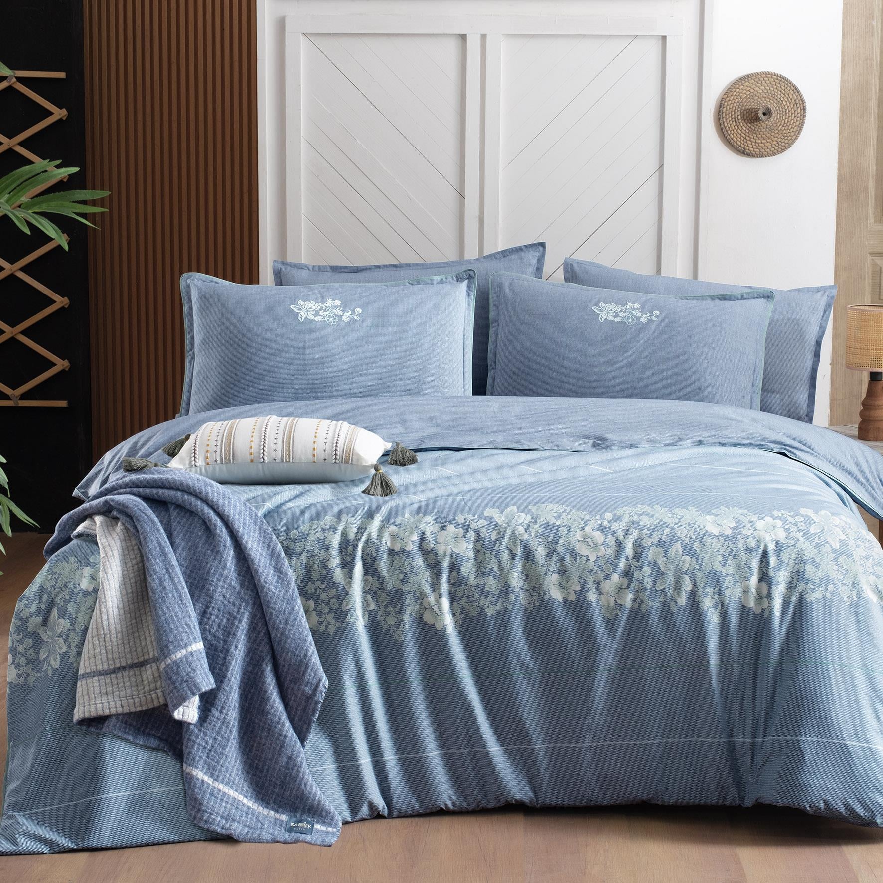 Sarev Sedona Çift Kişilik %100 Pamuk Çift Taraflı Nevresim Takımı Mavi