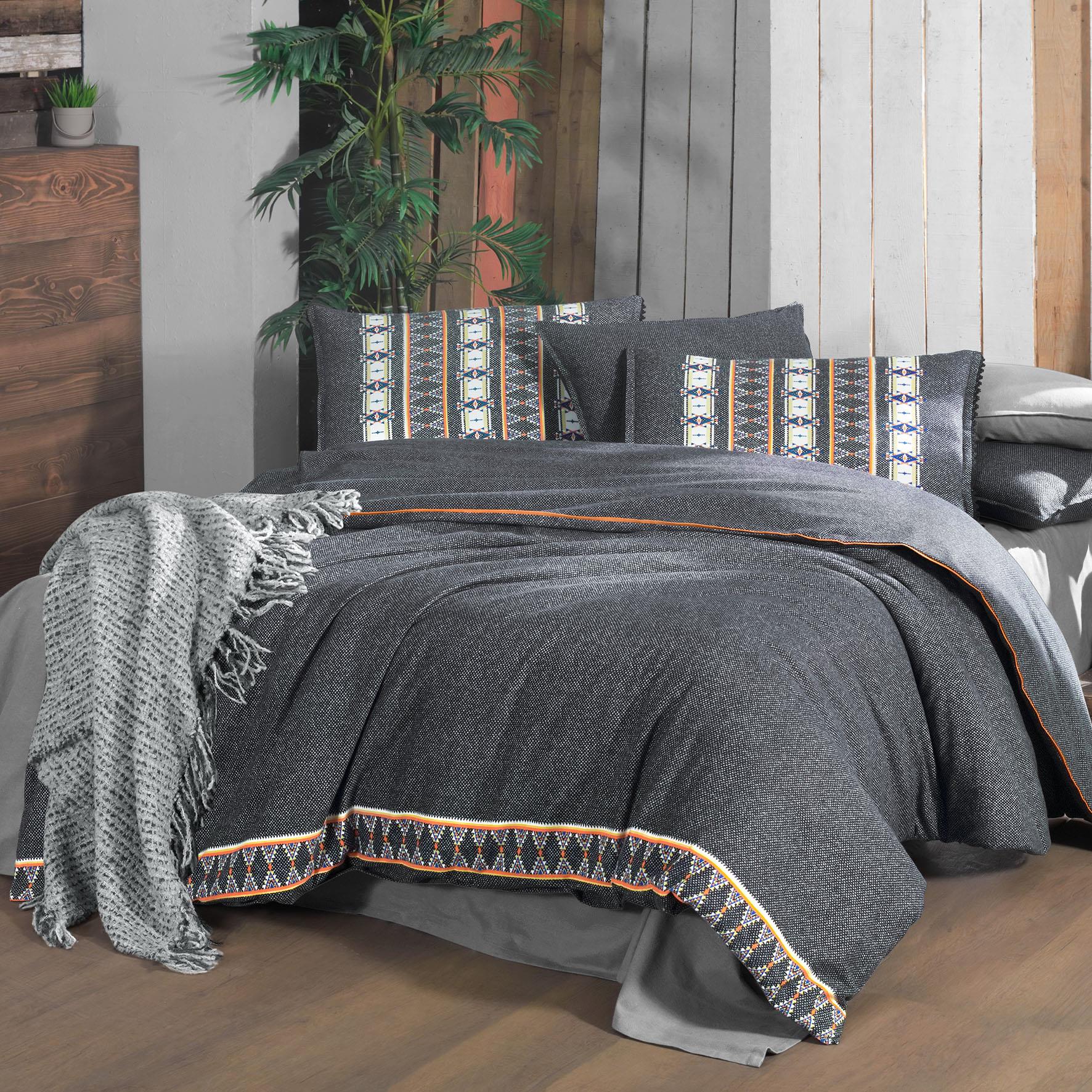 Tomris King Size (Battal Boy) %100 Pamuk Flanel (Pazen) Nevresim Takımı Gri