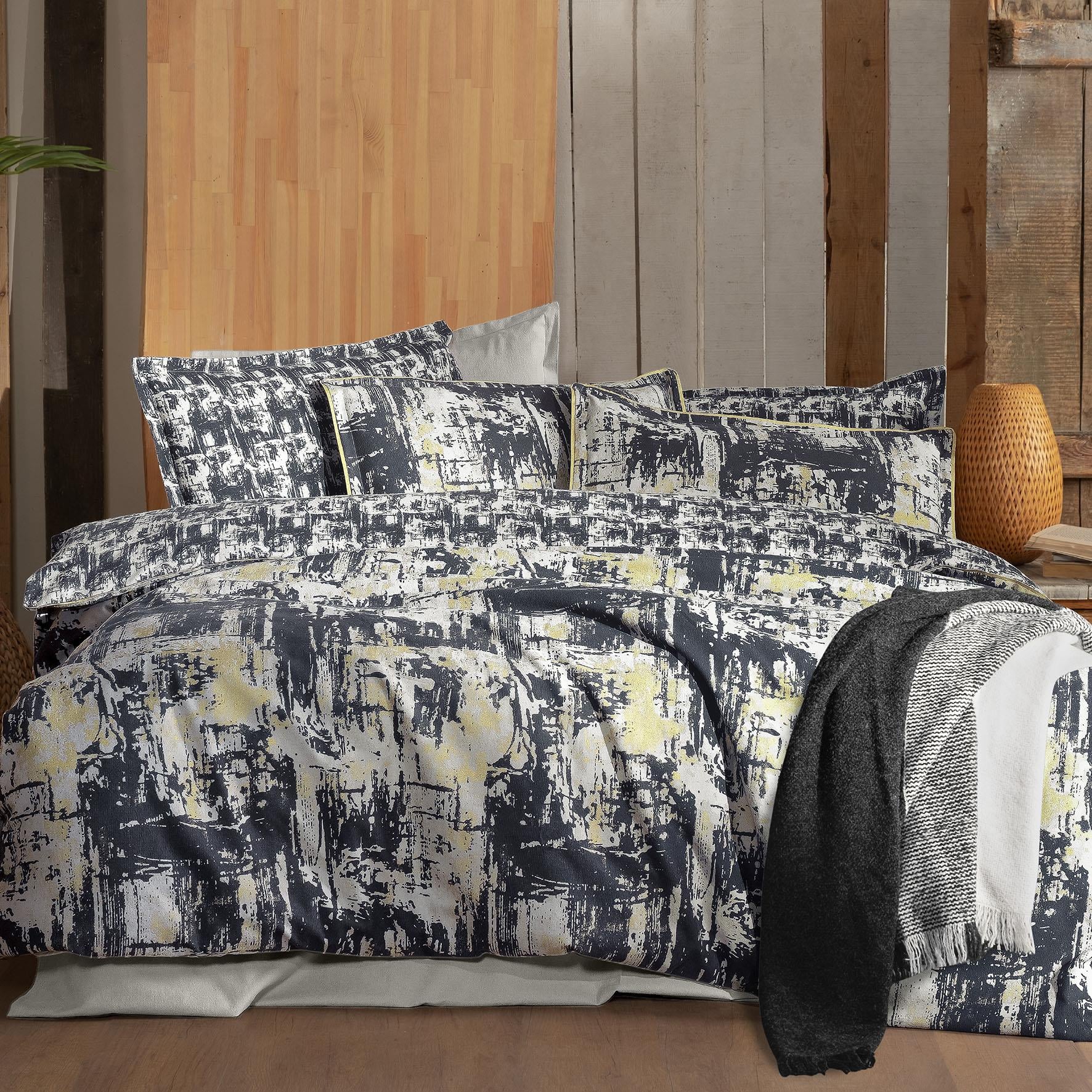Galiya King Size (Battal Boy) %100 Pamuk Flanel (Pazen) Nevresim Takımı Bej