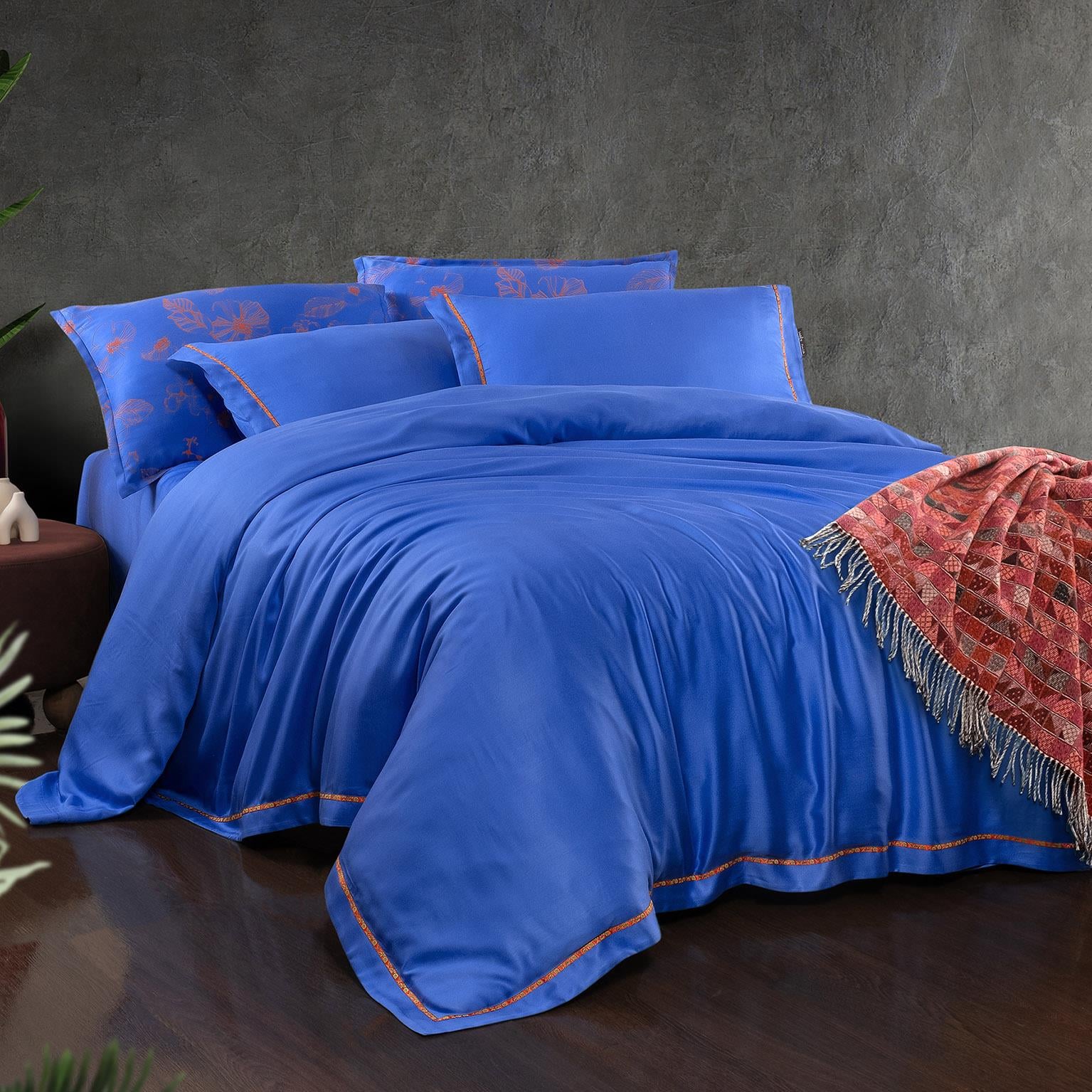 Sarev Adı Mavi Çift Kişilik %100 Pamuk Lyocell Nevresim Takımı