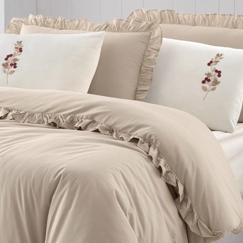 İdaş Alinda Pamuklu Nak.Fırfırlı Nevresim Takımı King Size Bej